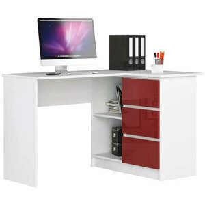 Sarok íróasztal - Akord Furniture - 124 cm - fehér / magasfényű bordó kép