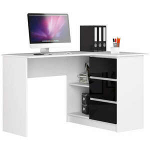 Sarok íróasztal - Akord Furniture - 124 cm - fehér / magasfényű fekete kép