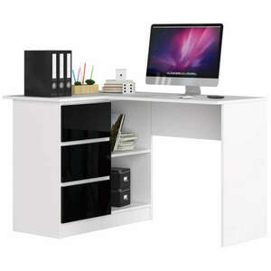 Sarok íróasztal - Akord Furniture - 124 cm - fehér / magasfényű fekete (bal) kép