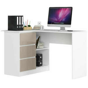 Sarok íróasztal - Akord Furniture - 124 cm - fehér / magasfényű bézs (bal) kép