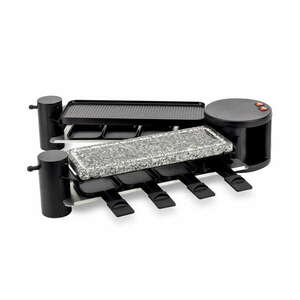 H.Koenig RP360 elektromos grill/raclette sütő, 8 személyes, 1200 W, kivehető és cserélhető tányérok, 360 fokos forgatható talp, ezüst, fekete kép