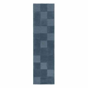 Sötétkék kézi szövésű gyapjú futószőnyeg 60x230 cm Checkerboard – Flair Rugs kép