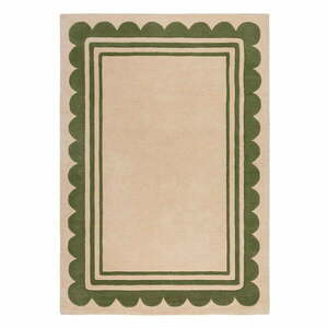 Zöld-natúr színű kézi szövésű gyapjú szőnyeg 160x230 cm Lois Scallop – Flair Rugs kép