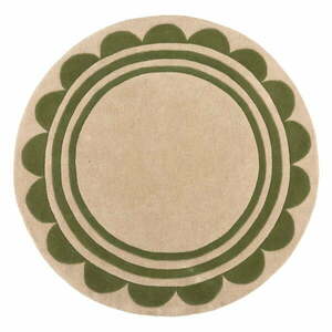 Zöld-natúr színű kézi szövésű gyapjú kerek szőnyeg ø 120 cm Lois Scallop – Flair Rugs kép