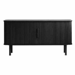 Fekete alacsony komód tolóajtóval, tölgyfa dekorral 76x160 cm Cavo – Unique Furniture kép