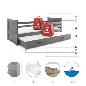Kihúzható ifjúsági ágy rico 80x190, matraccal és fiókkal, grafit kép