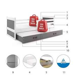 Kihúzható ifjúsági ágy rico 80x190 matraccal és fiókkal, fehér/grafit kép