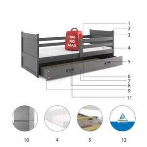 Egyszemélyes ifjúsági ágy rico 90x200, matraccal és fiókkal, grafit kép