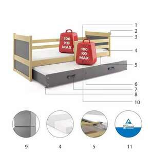Kihúzható ifjúsági ágy rico 90x200 fiókkal, fenyő/grafit kép