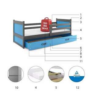 Egyszemélyes ifjúsági ágy rico 90x200 fiókkal, grafit/kék kép