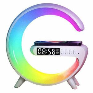 Töltőállomás/hangszóró/LED lámpa RGB projektorral, Bluetooth hangszóró, vezeték nélküli töltés, fehér kép