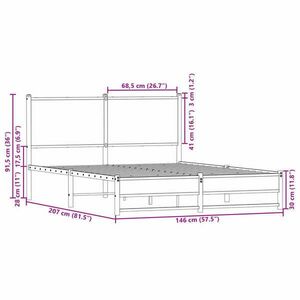 vidaXL sonoma tölgy színű fém ágykeret matrac nélkül 140 x 200 cm kép