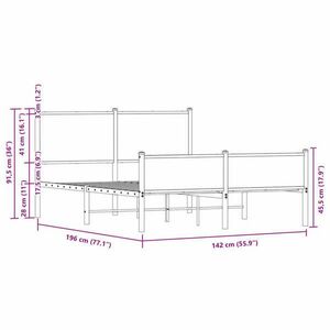 vidaXL füstös tölgyszínű fém ágykeret fej- és lábtámlával 137x190 cm kép