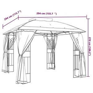 vidaXL antracit acél dupla tetős pavilon hálós falakkal 2, 94 x 2, 94 m kép