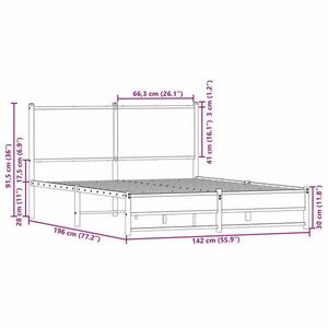 vidaXL barna tölgy színű fém ágykeret fejtámlával 137 x 190 cm kép