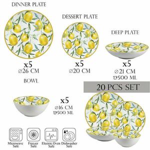 Étkészlet- 20 darab- 5 személy számára - Set de Veselă Limone di Lusso - díszített porcelán kép