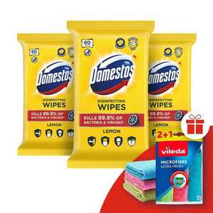 Domestos Higiénikus Törlőkendő Lemon 3x60db + Ajándék Vileda Törlőkendő kép