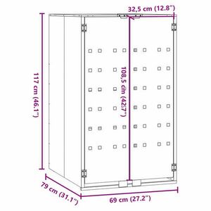 vidaXL szürke acél kerekes tároló 1 szemeteskukához 69 x 79 x 117 cm kép