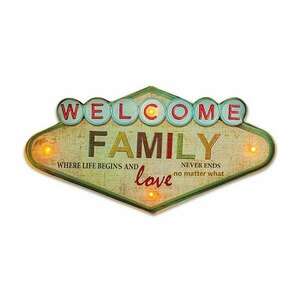 FOREVER LIGHT RETRO metál LED dekorációs lámpa WELCOME FAMILY, USB, 5V, falra akasztható kép