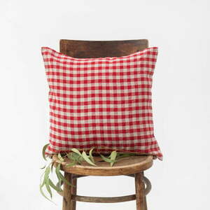 Len párnahuzat 50x50 cm Red Gingham – Linen Tales kép