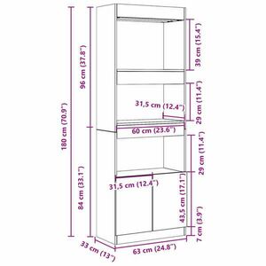 vidaXL antik fa színű szerelt fa magasszekrény 63 x 33 x 180 cm kép