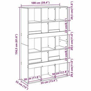 vidaXL füstös tölgy színű szerelt fa könyvespolc 100 x 33 x 156, 5 cm kép