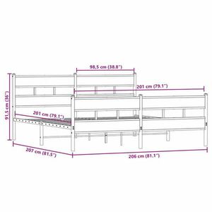 vidaXL füstös tölgy színű fém ágykeret matrac nélkül 200 x 200 cm kép