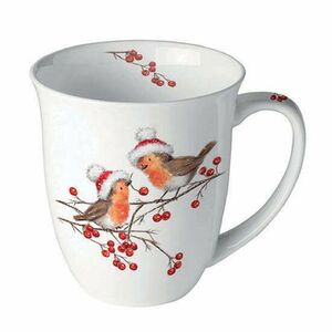 AMB.38418865 Christmas robins white porcelánbögre 0, 4l kép