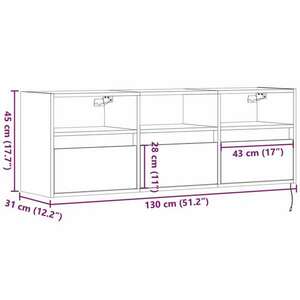 vidaXL betonszürke falra szerelhető TV-szekrény LED-del 130x31x45 cm kép