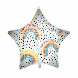 Happy Birthday Rainbow Star fólia lufi 46 cm kép