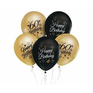 Színes Happy Birthday 60 Gold-Black léggömb, lufi 5 db-os 12 inch (30 cm) kép