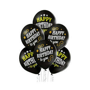 Happy Birthday Black léggömb, lufi 6 db-os 12 inch (30cm) kép