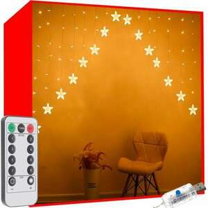 Csillag fényfüggöny 136 LED-del, kül, -és beltérre, meleg fehér fénnyel, USB, 135 x 100 cm kép