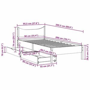 vidaXL tömör fenyőfa ágykeret fiókokkal 90 x 200 cm kép