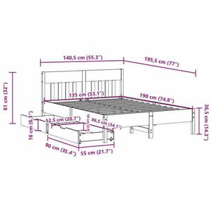 vidaXL fehér tömör fenyőfa ágy matrac nélkül 135 x 190 cm kép