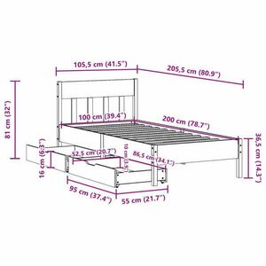 vidaXL tömör fenyőfa ágy matrac nélkül 100 x 200 cm kép