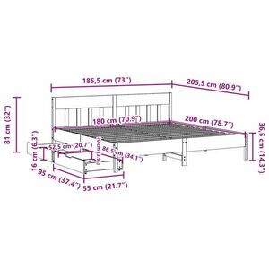 vidaXL tömör fenyőfa ágy matrac nélkül 180 x 200 cm kép