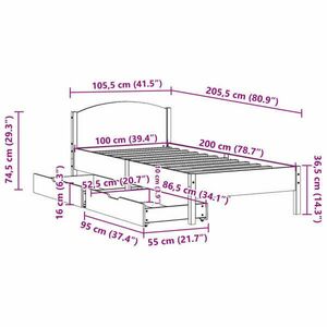 vidaXL fehér tömör fenyőfa ágy matrac nélkül 100 x 200 cm kép