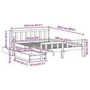 vidaXL viaszbarna tömör fenyőfa ágy matrac nélkül 150 x 200 cm kép