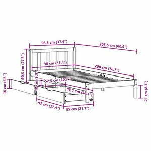 vidaXL fehér tömör fenyőfa ágy matrac nélkül 90 x 200 cm kép