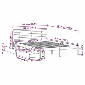 vidaXL viaszbarna tömör fenyőfa ágykeret fiókokkal 150 x 200 cm kép