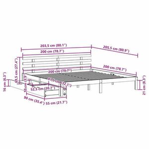 vidaXL fehér tömör fenyőfa ágykeret fiókokkal 200 x 200 cm kép