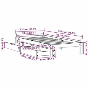 vidaXL viaszbarna tömör fenyőfa ágykeret fiókokkal 90 x 190 cm kép