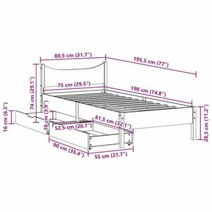 vidaXL viaszbarna tömör fenyőfa ágykeret fiókokkal 75 x 190 cm kép