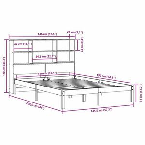 vidaXL barna tömör fenyőfa könyvespolcos ágy matrac nélkül 140 x 190cm kép