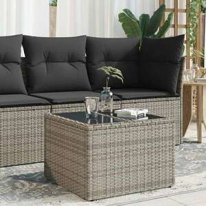 vidaXL szürke polyrattan üveglapos kerti asztal 55 x 55 x 37 cm kép