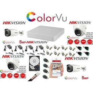 Professzionális vegyes felügyeleti készlet Hikvision Color Vu 4 kamerák 5MP IR40m és IR20m, teljes tartozékok és HDD 1TB kép