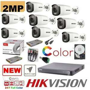 8 kamerás professzionális Hikvision 2mp Color Vu felügyeleti készlet IR 40m (éjszakai színes), tartozékok mellékelve, HDD 2TB kép