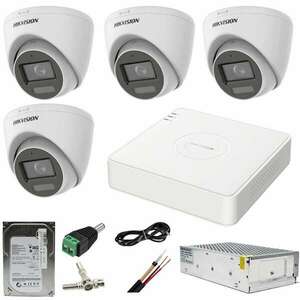 CCTV rendszer: Hikvision, 4 kamera, 5MP Dual Light WL, 20m IR, 20m DVR, 4MP AcuSense, mellékelt tartozékokkal, 500GB HDD kép