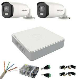 Hikvision CCTV Kit 2 kamerák 5MP ColorVu, színes éjszakai 40m, 4 csatornás DVR 5MP, tartozékok mellékelve kép